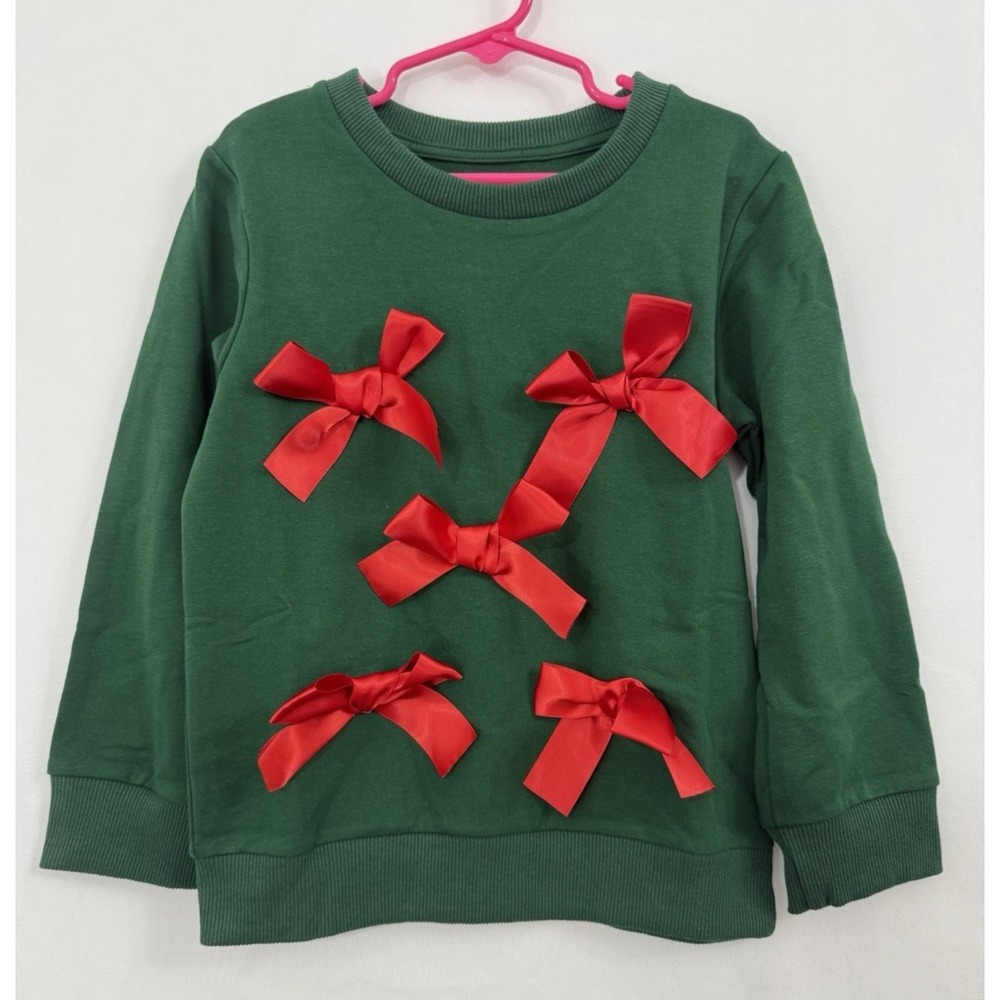 Smocked Sweets Green Sweatshirt Red Bows Girls Size 6 Christmas Holiday‎